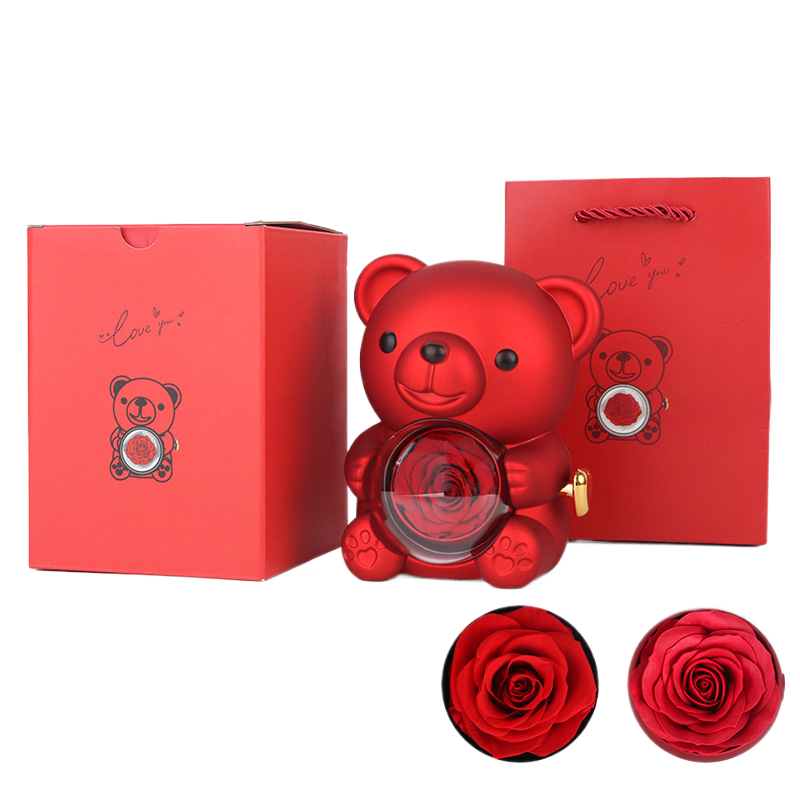 Surprise Flip Open Rose Bear Jewelry Gift Box