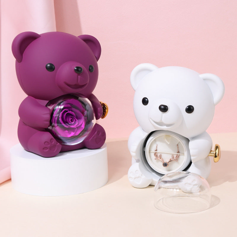 Surprise Flip Open Rose Bear Jewelry Gift Box