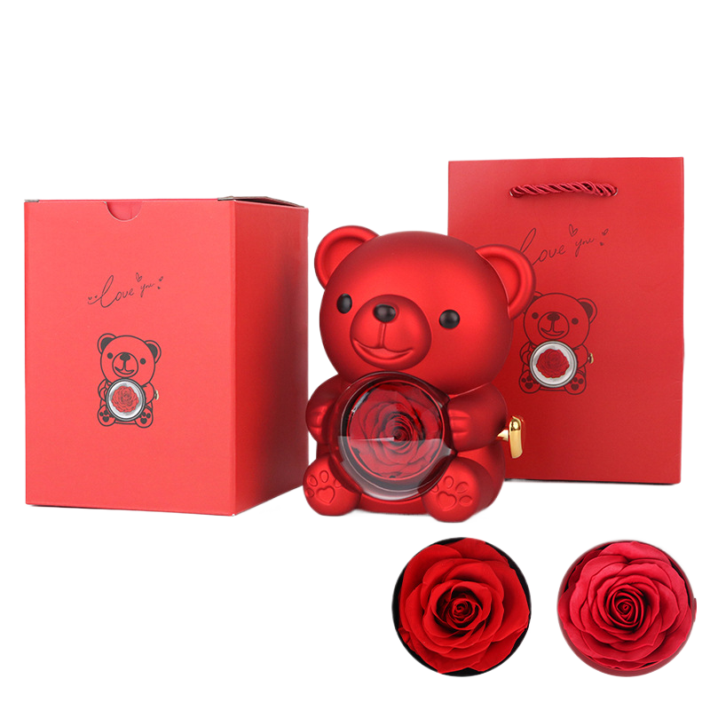 Surprise Flip Open Rose Bear Jewelry Gift Box